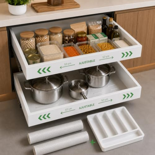 GASTROTOMI Set de 2 cajones extraibles Cocina 31–52 cm, Fondo 42 cm