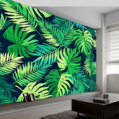 Papier Peint Muraux Affiche Photo 450L x 280H cm, Papier Peint Mural Photo Vert Plantes Feuilles de Palmier Rayures - Décoration Murale Style Aquarelle pour Salon Chambre d'Enfant Salle de Jeux