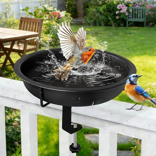 Bseical Vogeltränke Balkon Groß 27cm, Vogelbad Garten Halterung, Vogeltränke Winterfest aus Metall, Vogelbad Balkon, Bird Bath, Futterstation Vögel für balkongeländer, Garten