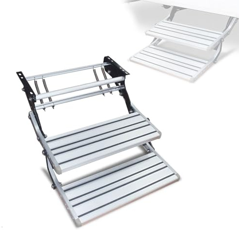 RTTZBOZ 2 Marches Marche Pied Camping Car, Marches Antidérapantes 200 Kg, Escaliers Pliables en Aluminium, Revêtement en Poudre, pour Caravanes, Caravanes