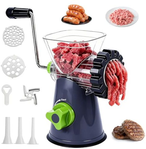 SKJJM Manual Meat Grinder with Heavy Duty Powerful Suction Base | 6-in-1 Sausage Filling Machine, Fast Cutting & Easy Cleaning, Meat Mincer for Beef Mince Vegetables Pepper Noodles