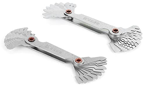 Cocoarm Calibre de Rosca Calibre de Paso de Rosca de Acero Inoxidable 2 Piezas 20 Cuchillas Métrico 60 Grados Imperial 55 Grados para Maquinistas Mecánicos Medición y Calibración de Roscas
