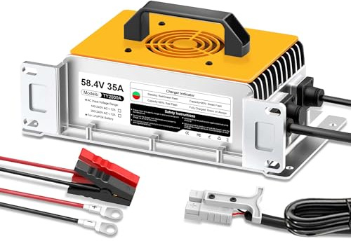 Chargeur de batterie au lithium LiFePO4 - 58,4 V - 35 A - Pour 48 V (51,2 V) - Phosphate de fer - Chargeur pour batterie lithium-ion - Étanche IP67 - Pour camping-car, bateau, solaire, chariot de golf