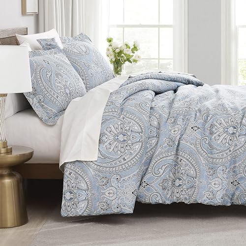 Southshore Fine Living, Inc. Reversible Paisley Cal King Duvet Cover Set, Oversized Boho California King Duvet Cover, Pet Hair Resistant Bedding, 2 Pillow Shams, Insert Not Included - Pure Melody Aqua
