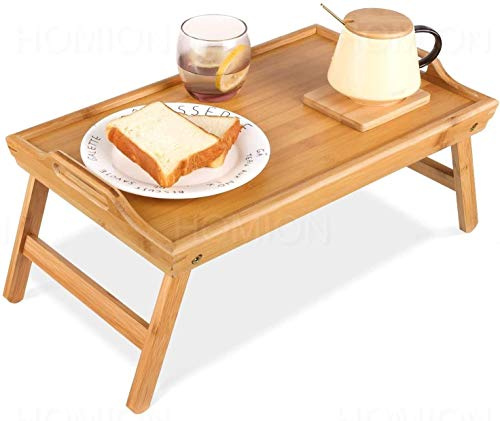Wooden Breakfast in Bed Tray, 50 x 30 x 23 cm Serving LapTray With Folding Legs And Handles Garden Camping Camper Van Aid Compact Space Saving Natural Lightweight Acacia Wood Trays