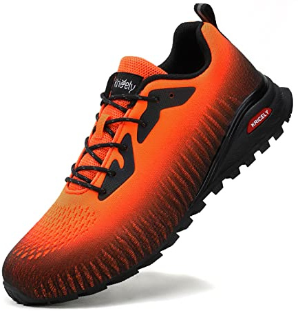 Kricely Trail löparskor herr andningsbara lätta träningsskor halkfria lågstigande promenadskor, Orange, 39 EU