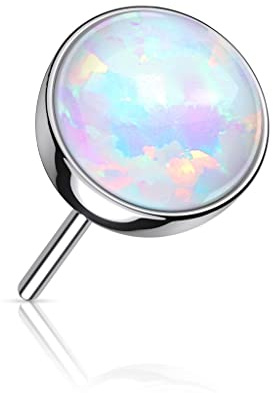 Paula & Fritz® Push-In Aufsatz Silber Synthetischer Opal Weiß Titan-IUM Grade 23 Piercing 2-mm Stein Ohr-Stecker Labret Stud Nipple Straight Barbell