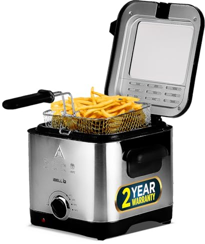 iBELL 1.5L Deep Fryer for Home - 1500W, Compact and low oil consumption, Stainless Steel, Variable Temperature Control, Silver
