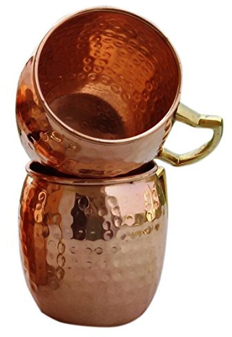 Devyom Handicrafts Lot de 2 tasses Moscow Mule en cuivre martelé 100 % pur cuivre avec poignée en laiton