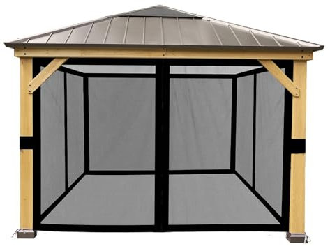 YOYOW Gazebo Replacement Mosquito Netting, Outdoor Gazebo Net 4-Panel Screen Walls Curtain with Zipper 10' x 12' Mesh Curtain Black (Mosquito Net Only)
