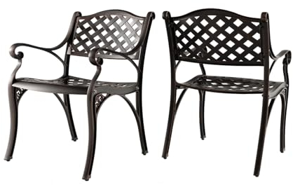 KOMFOTTEU Lot de 2 Chaises de Jardin en Fonte d’Aluminium, Chaises d’Extérieur pour Bistro avec Pieds réglables, Chaise Salle à Manger, Charge de 150 kg, pour Terrasse, Patio, Cour (Modèle 1)