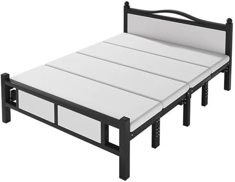 Hopfällbar Barnsäng Twin 200 * 100 Cm Stabil Metallsäng Som Kan Belastas På 350 Kg, Hopfällbar Säng På Hjul Gästrum, Bärbar Säng Med Stoppad Huvudgavel(Black)