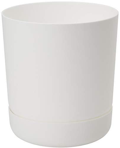 Home Garden Ornaments – Plant Pots Indoor, Plastic Outdoor Planter with Drainage & Saucer, Classy Flower Pot (15 cm / 5.9 inch, White)