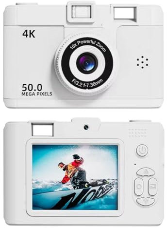 Eioeeklop 4K Digital Camera Retro Dual Lens Multifunction CCD Instant Thermal Camer for Travel Students Compact Photography White