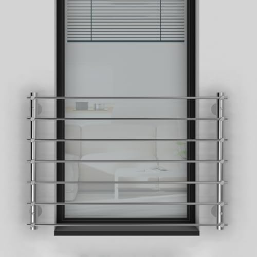 Edelstahl V2A Französischer Balkon, Querstabgeländer, Außenbefestigung. Verschiedene Größen: 100x90 cm bis 180x90 cm. Inkl. Montageset (ohne Montageset, 128 x 90 cm)