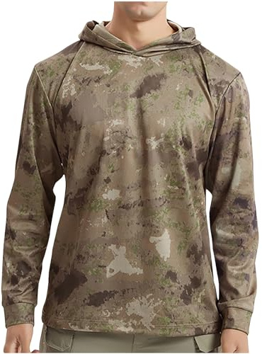 Men's UV Sun Protection Shirt Sale, UPF 50+ Camo Hoodie Long Sleeve Quick Dry SPF Hiking Fishing Shirts Rash Guard Camouflage Tees Moisture Wicking Sport Tops Sweatshirts Plus Size S-XXL