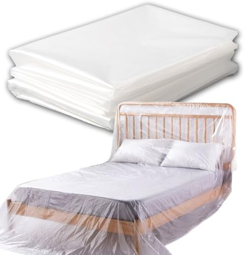 6 Pack Drop Cloth Plastic Sheeting, 9 x 12 FT Heavy Duty Painters Tarp, Waterproof Dustproof Furniture and Floor Protection Cover, Tear-Resistant Plastic for Painting and Renovation