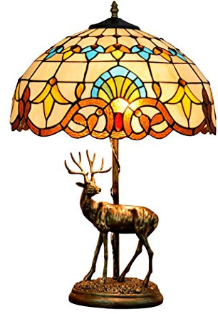 Lampada da Tavolo in Stile A 2 Luci, 16 Pollici, in Vetro Colorato, con Paralume in Stile Barocco, per Soggiorno, Scrivania Antica Accanto al Tavolino da caffè De
