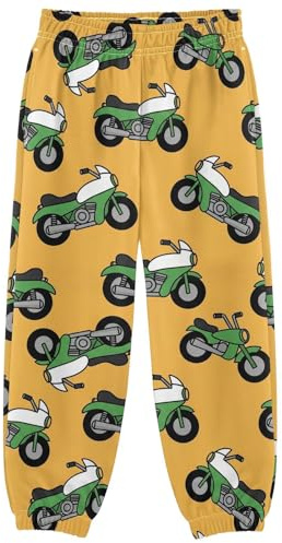 KOCOART Motorbike Yellow Background Toddler Boys Pants 3T Long Thermal Jogger Pants Sweatpants Elastic Cuff & Waist for Winter 2025