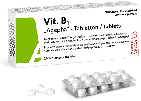 Vitamin B1 Agepha Hochdosiert 200mg Thiamin Tabletten für Nervenscherzen, Nervenleiden, Gedächtnis und Konzentrationsprobleme Vegetarisch 20 Stück