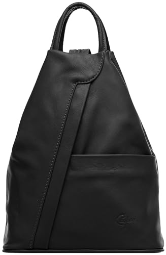 Caspar 2in1 Leder Rucksack Schultertasche Sportlich Elegante Damen Handtasche - SIGNATURE LINE - Modell No.782 - Made in Italy, Farbe:schwarz, Accessoires:One Size
