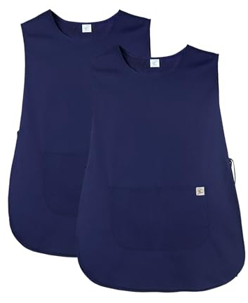JONATHAN UNIFORM 2 Pack Tablier de Cuisine Femme 2 Poches, Blouse Medicale Sans Manches Pharmacie, Blouse Femme de Ménage pour Nettoyage Ecole Peintre (Navy Long, M)