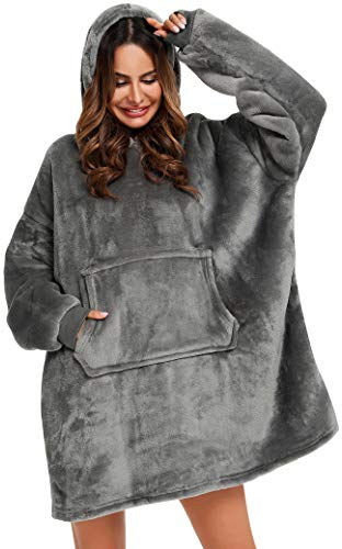 YEPLINS - Sudadera con capucha, manta con capucha, de franela, gris, Talla única