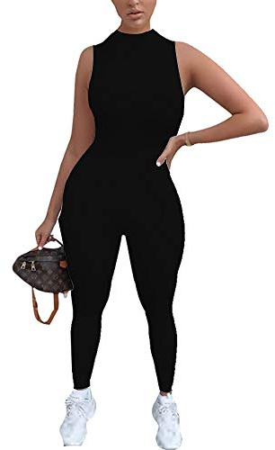 LuFeng Women's Sexy Sleeveless Zipper Bodycon Party Club Long Rompers Jumpsuit (L, Black)
