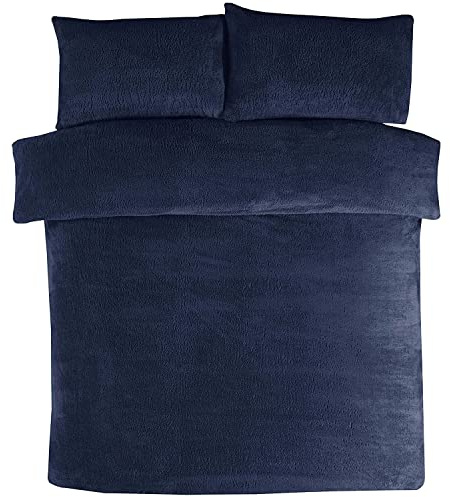 Sleepdown Teddy Fleece Navy Caldo Caldo Caldo Confortevole Copripiumino Super Morbido Set di Biancheria da Letto con Federa-King (220 cm x 230 cm), Poliestere