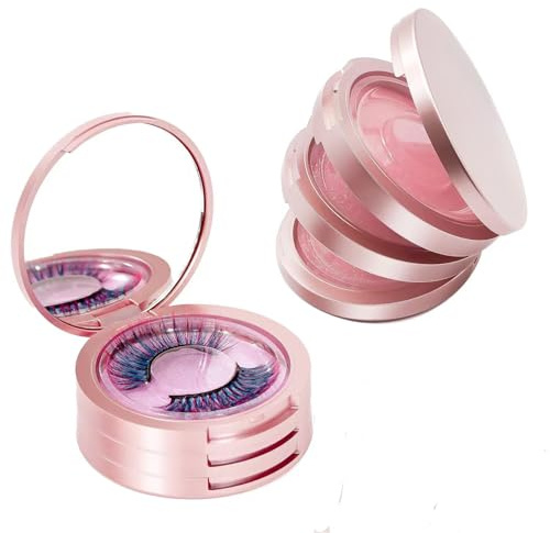 YiQiYi Eyelash Storage Box-2 Pack Eyelash Holder Case with Mirror 3Layers Circle Eyelash Box with Lash Holder Empty Makeup Case Travel for Women and Girls（Rose Gold)）