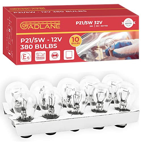 GADLANE 10 x 380 P21/5W Car Bulb BAY15d Brake Light Bulb Stop & Tail Light 12V 21/5W - Pack of 10