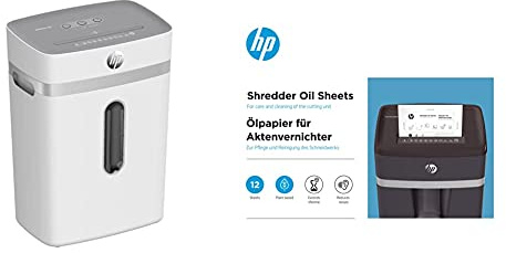 HP OneShred 12CC, Aktenvernichter, Sicherheitsstufe P-4, Cross Cut, 12Blatt, 2802 + HP Ölpapier für Aktenvernichter, 12 Blatt, auf pflanzenbasis zur Pflege für Ihren Shredder, 9133