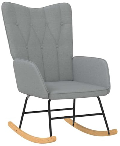vidaXL Schaukelstuhl, Schwingstuhl mit Armlehne, Schaukelsessel mit Holzkufen Stahlgestell, Relaxsessel Schwingsessel Wohnzimmer, Modern, Hellgrau Stoff
