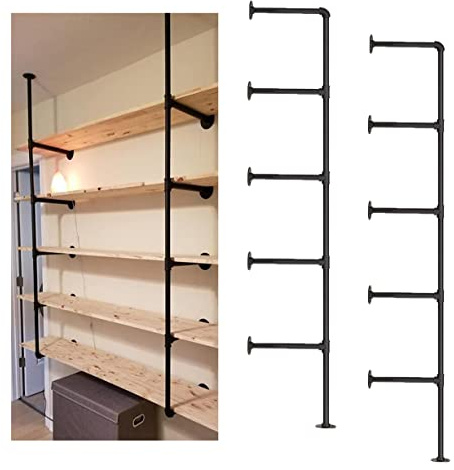 Industrial Wall Mount Iron Pipe Shelf Shelves Shelving Bracket Black Vintage Retro Ceiling Hung Shelf DIY Open Bookshelf Storage for offcie Room Kitchen (2PcsX5Tier,68 Tall,10 deep,Hardware Only)