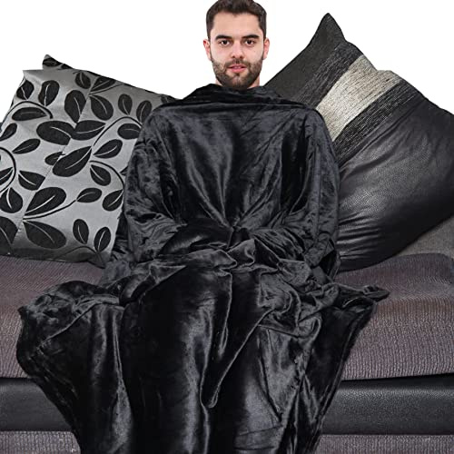 A2Z Unisex Herren Damen Tragenfähig Blanket Mit Ärmel Super Sanft - TV Blkt Black Adult