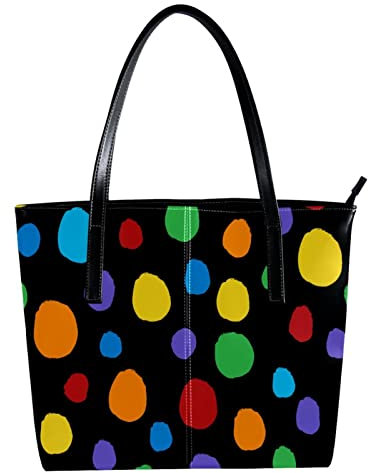 Schultertasche, leicht, lässig, Schultasche, Lehrertasche, Handtasche, Geldbörse, buntes Punktemuster mit schwarzem Hintergrund, Mehrfarbig
