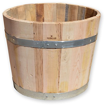 Temesso Blumentopf, Blumenkübel rund aus Kastanien-Holz - Fass, Holzfass Fass als Pflanzkübel - Bottich, Holzkübel (D60 H40 cm)