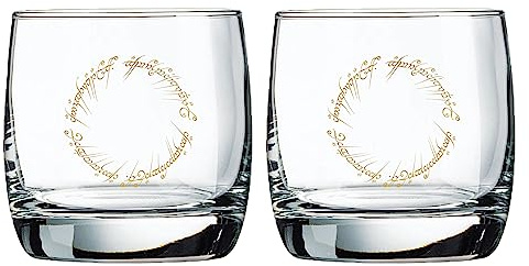 Lord of The Rings Fellowship of The Ring Whiskey Glasses The One Ring Gold Cocktail Glass 2 Pack 10 Oz