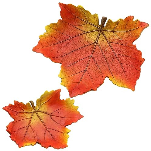 Dekohelden24 Herbstblatt - Herbstschale - Dekoschale in Blattform als 2er Set, Maße L/B/H je Schale 25 x 13 x 7 und 17 x 18,5 x 4,5 cm