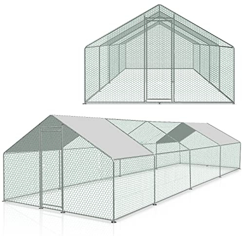 Tubiaz hönshus XXL, utomhuskapsling med säkerhetslås och vattentät PE-färgduk, stabil stålram, hage gott om plats för kycklingar, kaniner och andra små djur, 3 x 8 x 2 m