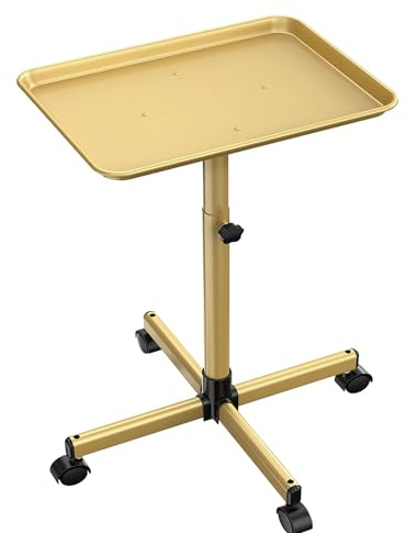 Vassoio per salone, vassoio regolabile in altezza, vassoio per tatuaggi, carrello per spa per parrucchieri di bellezza, clinica dentale, oro champagne