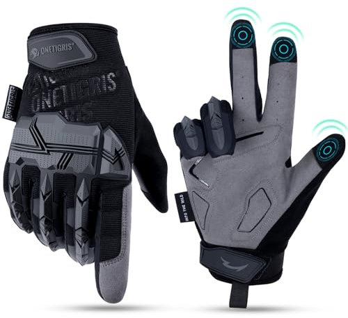 OneTigris Full Finger Gloves, Cycling Gloves Touch Screen Gloves Men Women for Outdoor Sports Cycling Motorcycle Motorbike Hiking, Black, XL