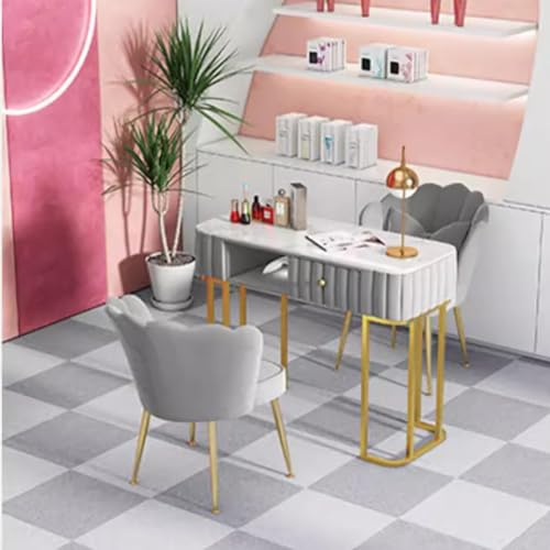 MegLob Moderner Maniküretisch Für Den Innenbereich Für Techniker, Nagelschreibtisch Aus Gehärtetem Glas Für Maniküristen, Professionelle 2-Lagige Maniküretische, Weicher Samtbezug,120cm