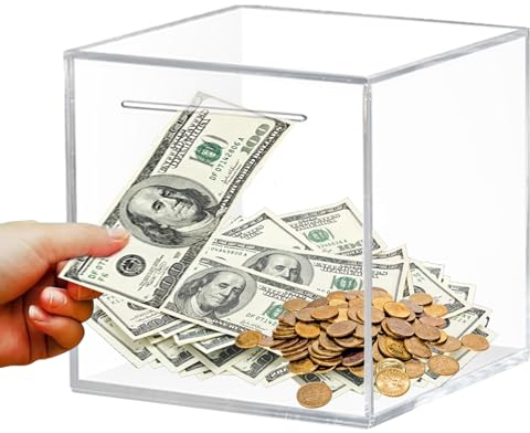 Clear Money Box, Acrylic Piggy Bank for Adults Kids Break to Open Money Saving Box Smash Money Box for Saving Cash or Coins, 12 x 12cm