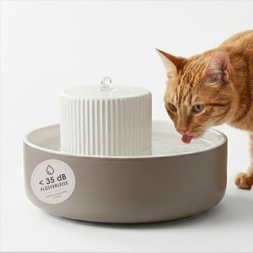 LucyBalu® Trevi Katzenbrunnen aus Keramik mit 2,8 L Volumen – Taupe | Trinkbrunnen, leiser Betrieb, aktivierender Wasserfluss, mit Filtersystem