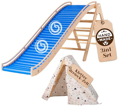 WoodsCraft 3in1 Wellenrutsche mit Kletterdreieck, Sprossenwand für Kinderzimmer & Kinderzelt Indoor | Rutsche Outdoor & Indoor | Kinderrutsche-Rollenrutsche | Kinder & Baby Rutsche für den Garten