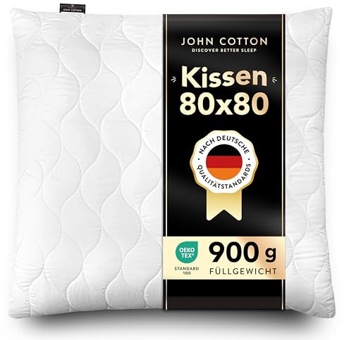 John Cotton Kopfkissen 80x80 cm – Hotel-Luxus-Stepp- Kissen für Nackenschmerzen, Verstellbares Kissen mit Reißverschluss - 900g Füllung, Bequemes Schlafkissen für Allergiker, Oeko-TEX (80 x 80)