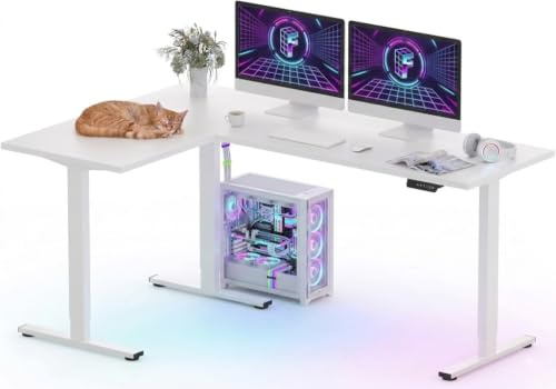 FLEXISPOT 180 * 120cm Höhenverstellbarer Schreibtisch Elektrisch, L-förmiger Eckschreibtisch mit 3 Beinen, Verstellbarer Schreibtisch mit 4 Speicher-Tasten (Weiß)