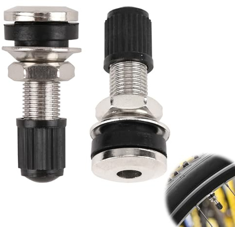 2 vástagos de válvula de neumático de metal con tapones antipolvo sin cámara de cobre con tapón de goma, kit universal de válvula Schrader para neumáticos de rueda, motocicleta, bicicleta, montaje a
