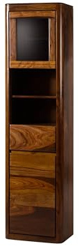 MASSIVMOEBEL24.DE | Hochschrank Sheesham 50x35x193 walnuss lackiert Toronto #211, Farbe:Dunkelbraun lackiert, Größe:50x35x193 cm (BxTxH)